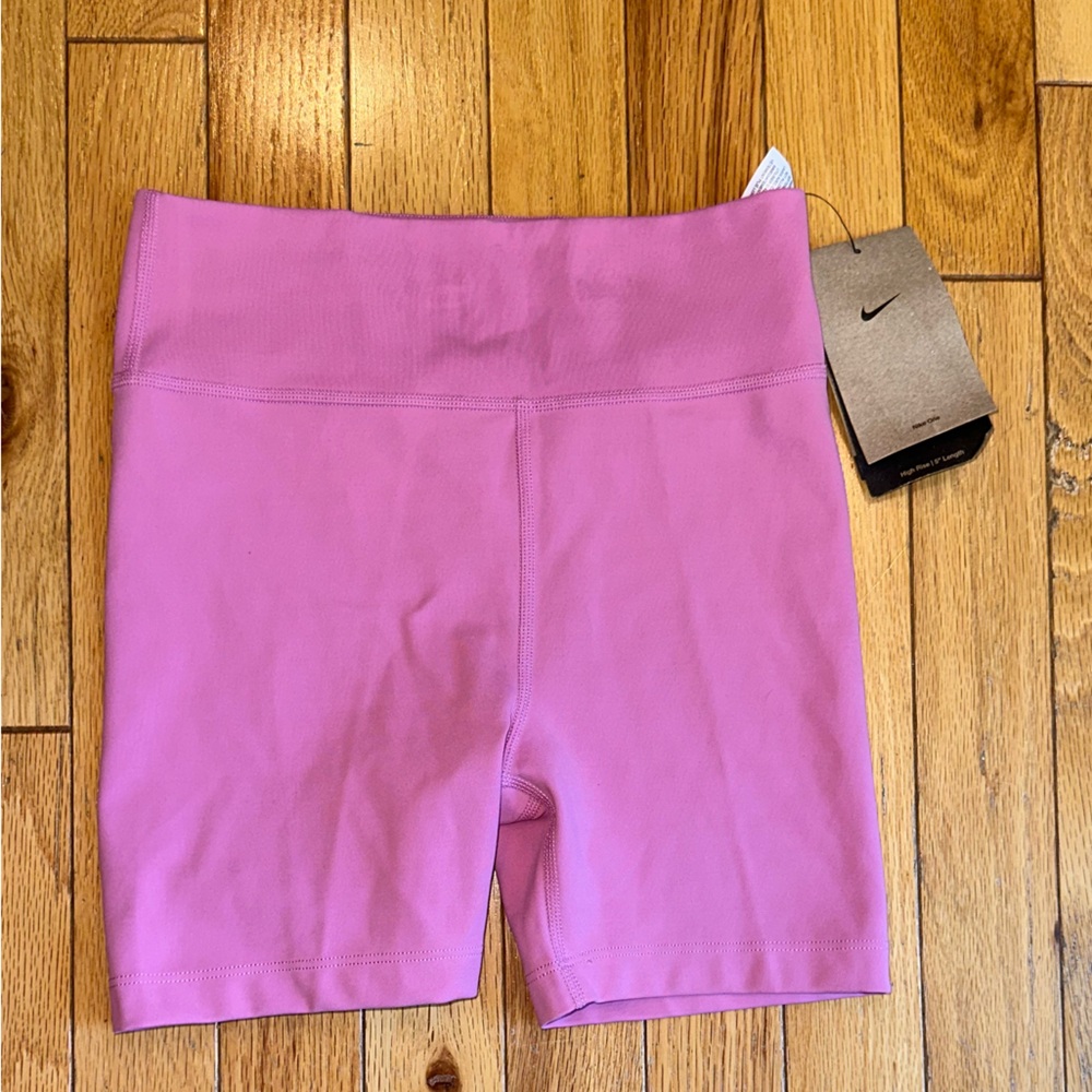 Nike One dri fit high rise 5 in training shorts pink